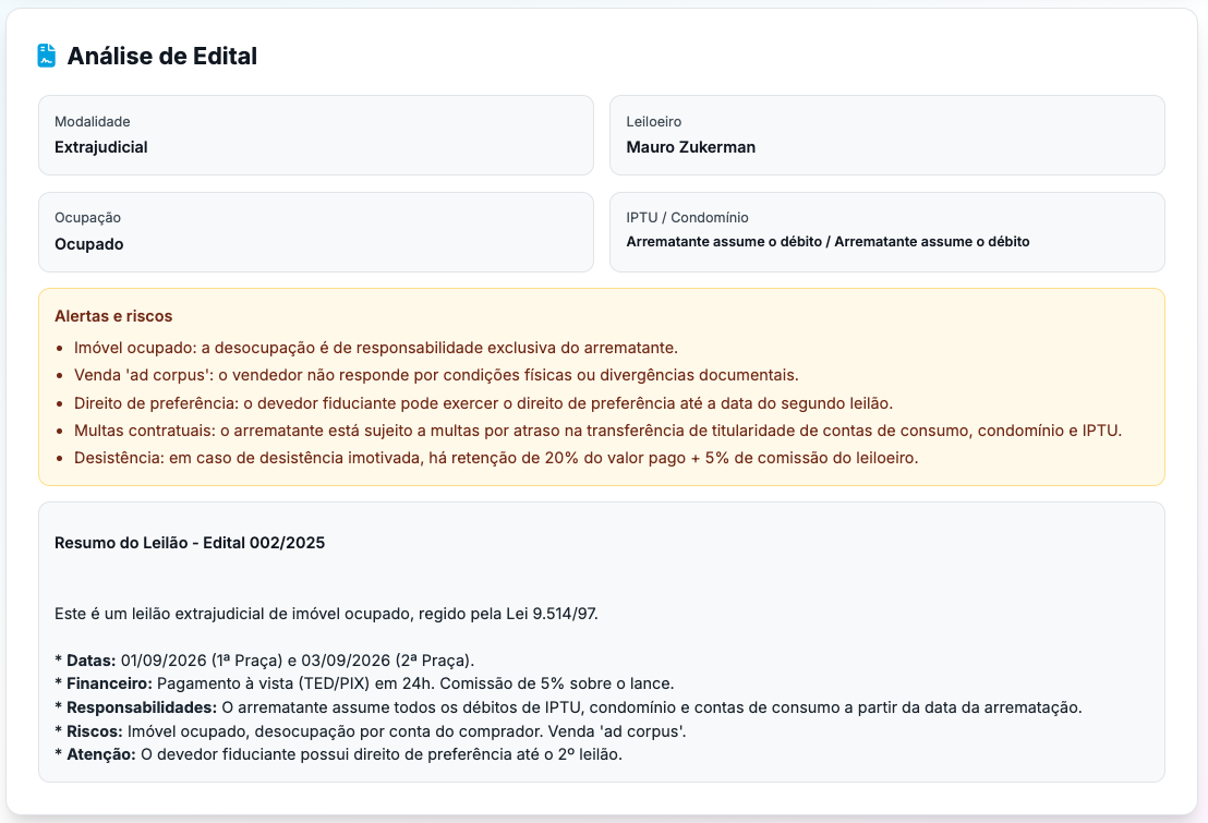 Análise de Edital com alertas de risco e resumo estruturado